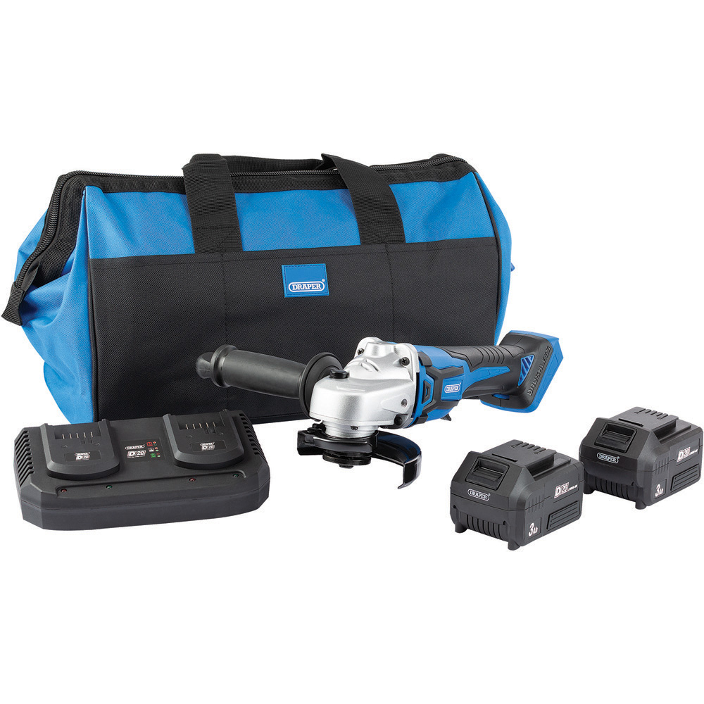 Draper D20 20V Brushless Grinder with Batteries Twin Charger and Bag Image 1