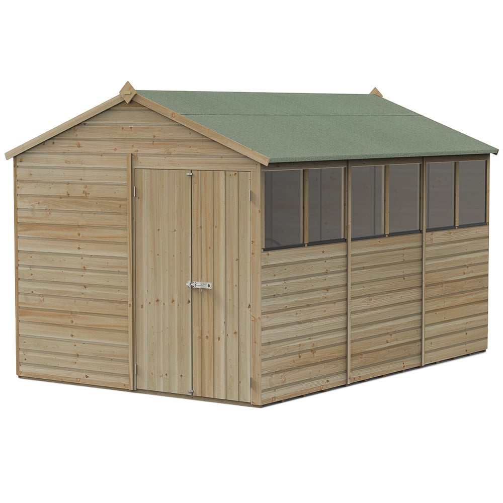 Forest Garden Beckwood 8 x 12ft Double Door 6 Windows Shiplap Apex Shed Image 1