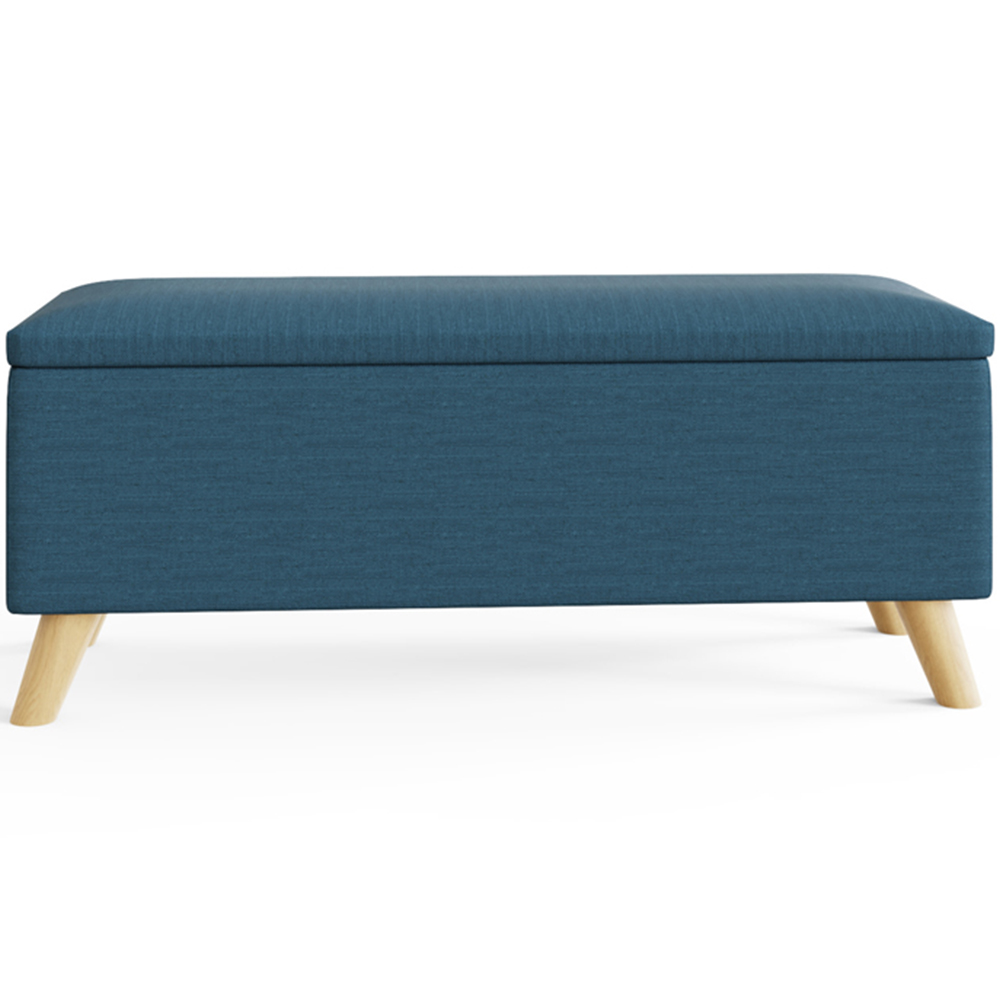 GFW Secreto Teal Blue Hopsack Fabric Ottoman Storage Bench Image 4