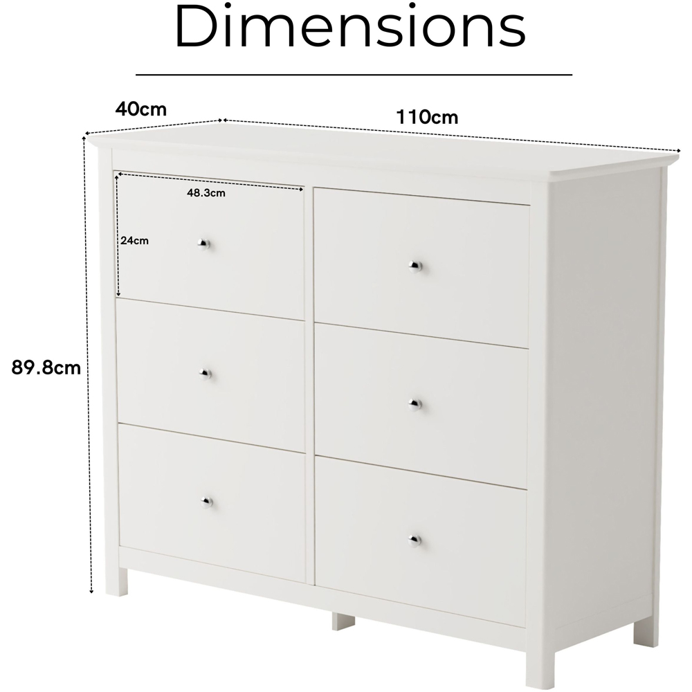 Core Products Nairn 6 Drawer White Wide Chest of Drawers Image 9