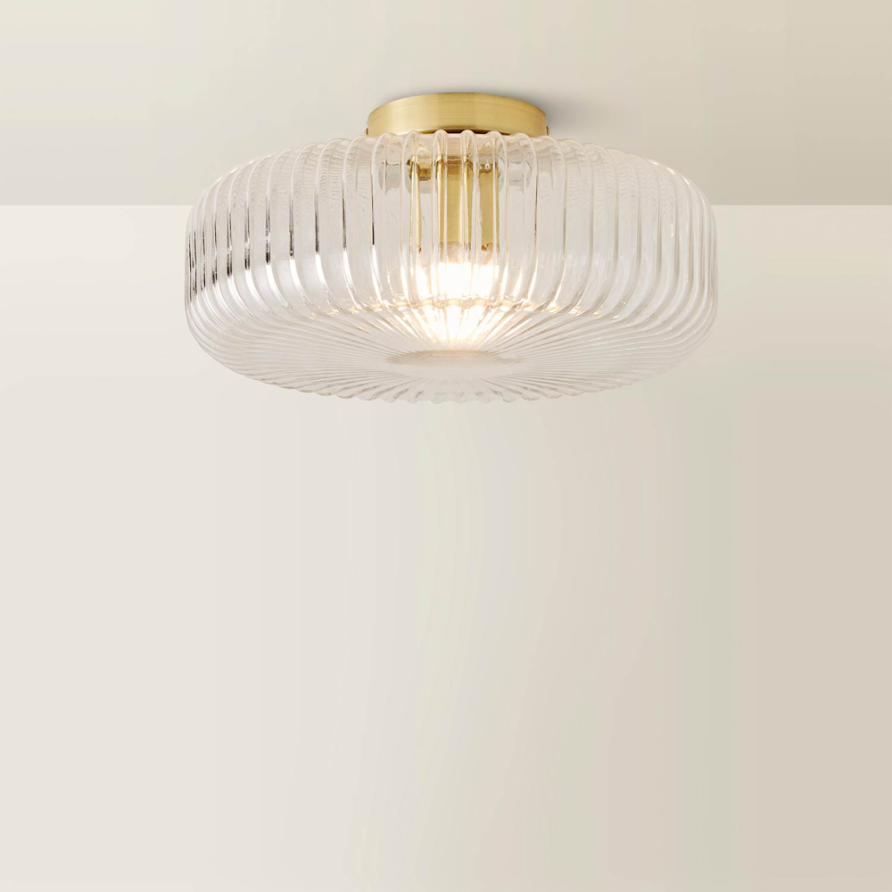 ValueLights Calpe Ribbed Smoked Shade Large Antique Brass Flush Ceiling Light with Bulb Image 5
