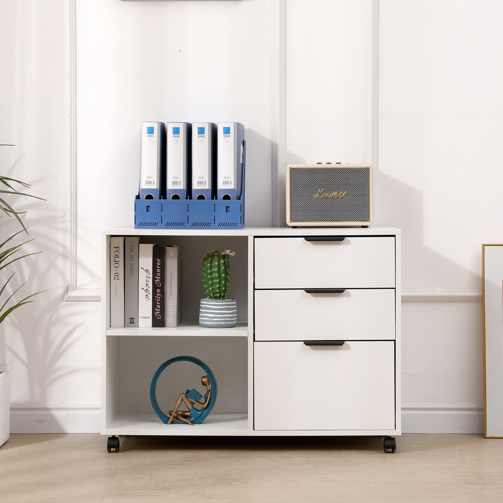 MMT Furniture Designs 3 Drawer 2 Shelf White Under Desk Storage Cabinet Image 5