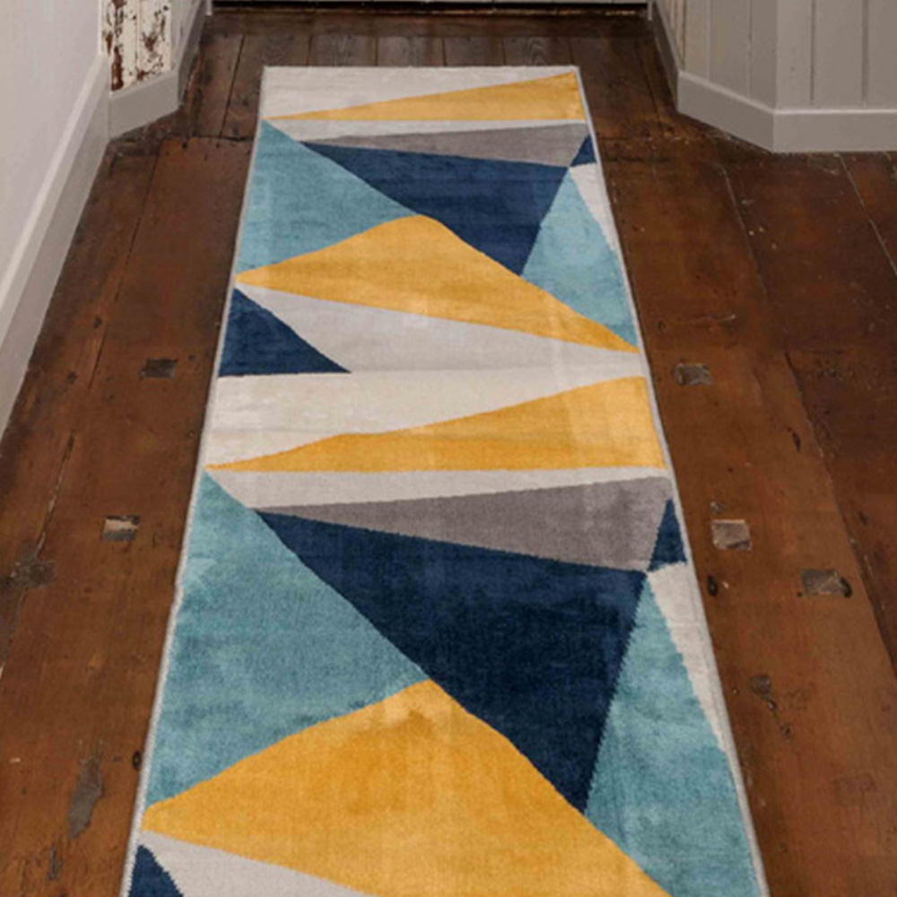 Kukoon Blue and Ochre Bold Geometric Rug 240 x 60cm Image 3