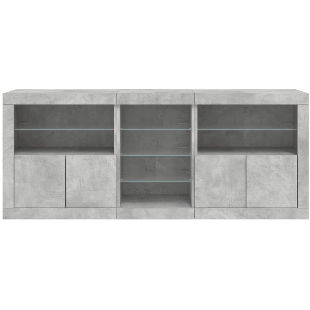 vidaXL Concrete Grey Wooden Sideboard with LED Lights 3 Piece Image 4
