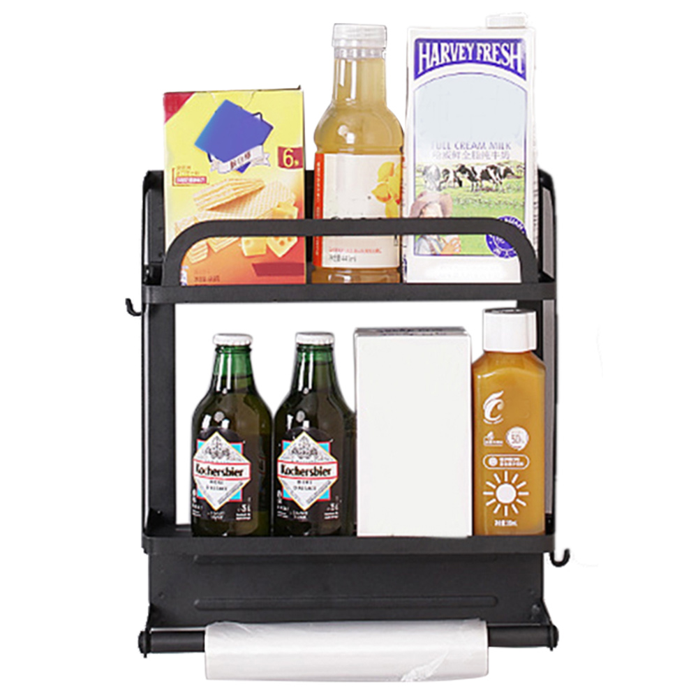 Living and Home 2-Tier Black Metal Magnetic Floating Shelf for Fridges Image 3