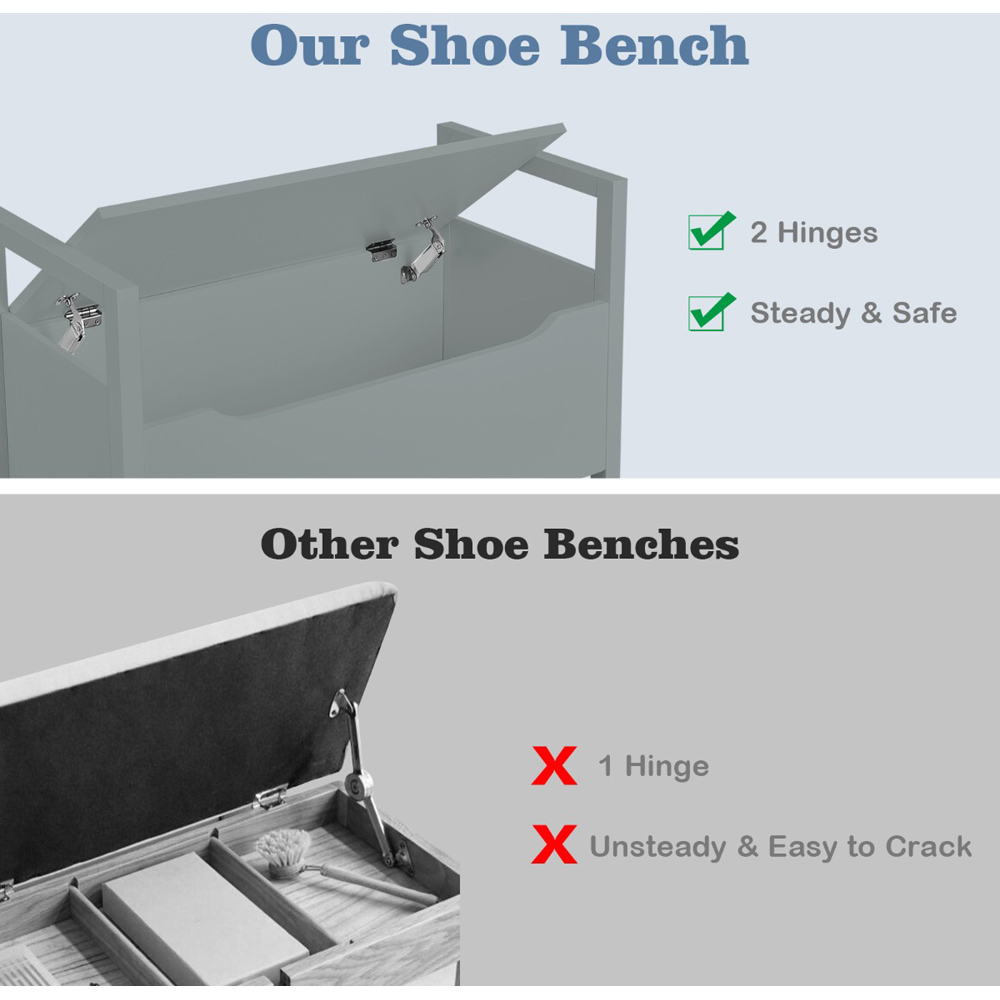 Costway Grey Storage Shoe Changing bench Image 7