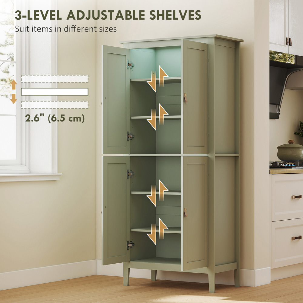 HOMCOM 4 Door Green Tall Freestanding Pantry Storage Cabinet Image 6