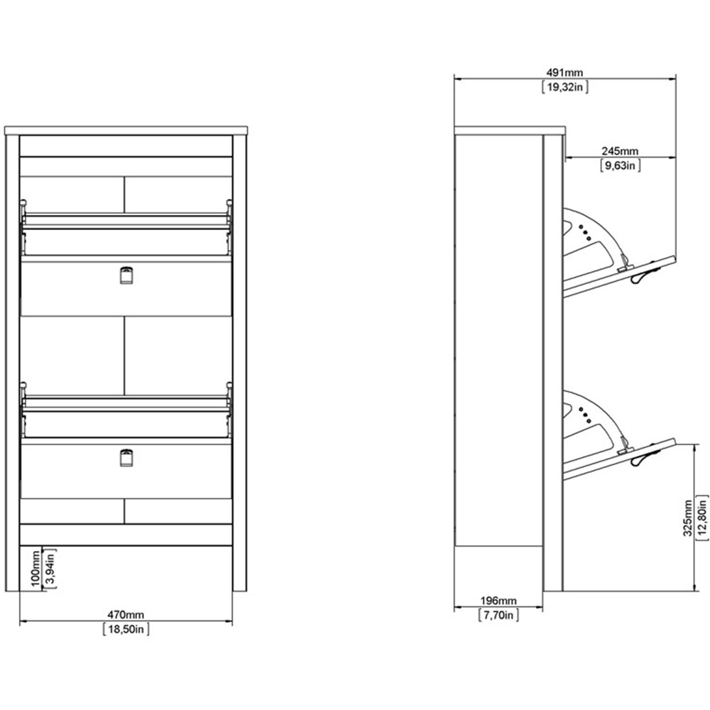 Florence Madrid 2 Flip Down Doors Matt Black Shoe Cabinet Image 8