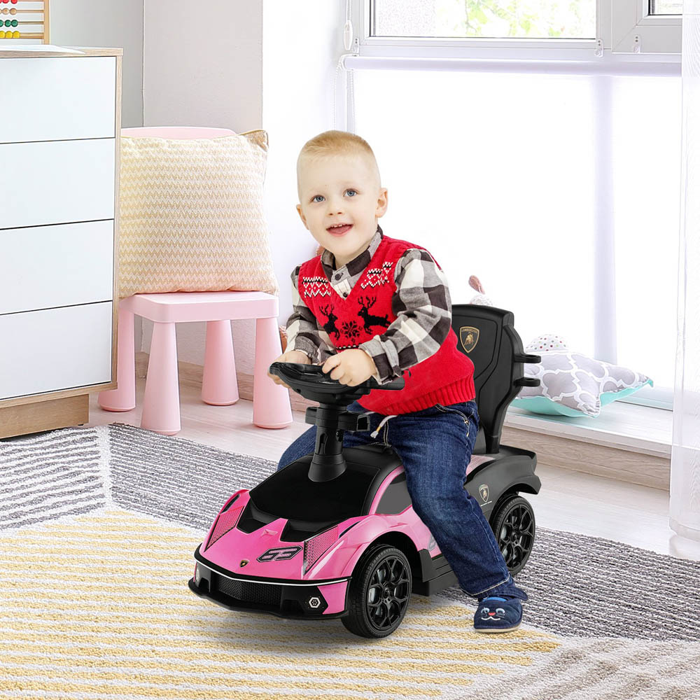 Costway Kids Pink Licensed Lamborghini Ride On Push Car with Removable Guardrails and Handle Image 5
