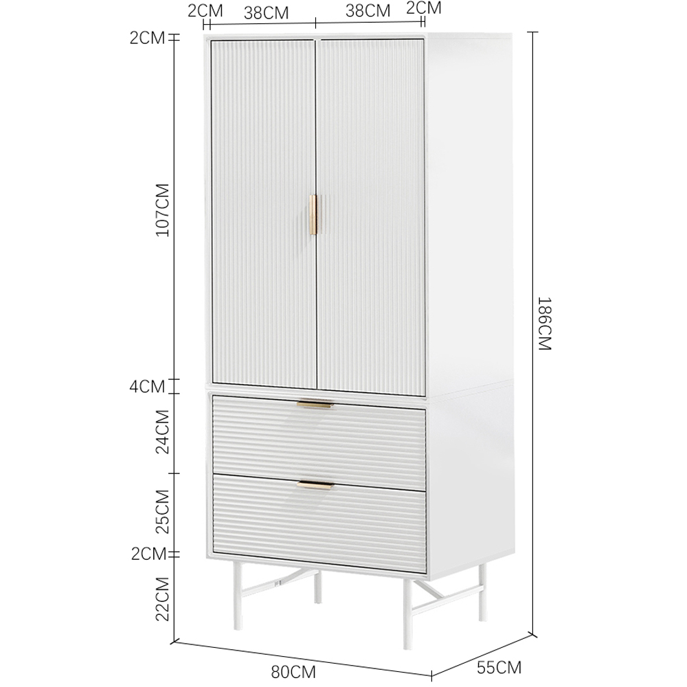 H&O Direct 2 Door 2 Drawer White Striped Wardrobe Cabinet with Hanging Rail Image 7