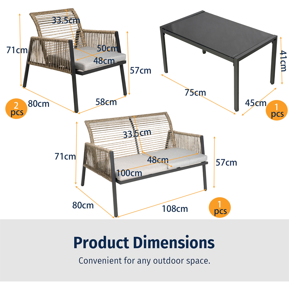 Furniture One 4 Seater Natural Padded Outdoor Lounge Set Image 8