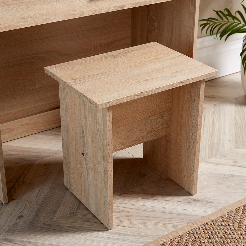 Home Source Berlin Single Drawer Oak Dressing Table Set with Sliding Vanity Mirror Image 5
