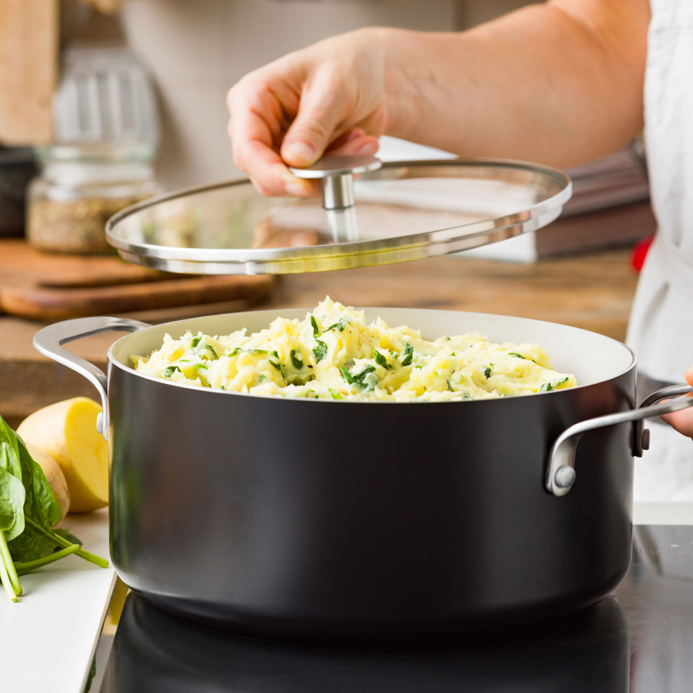 KitchenAid Coloured 24cm Matte Black Aluminium Casserole with Lid Image 7