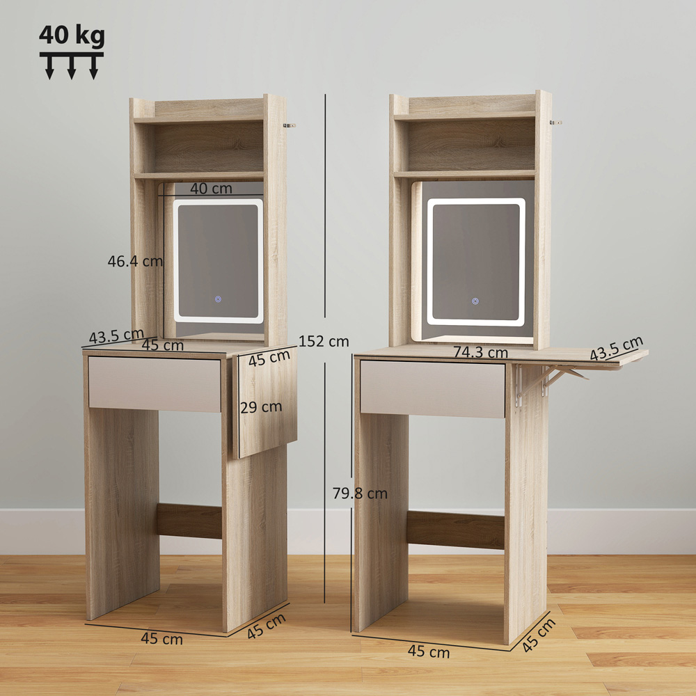 Portland Natural Compact Dressing Table with Lighted Mirror Image 9