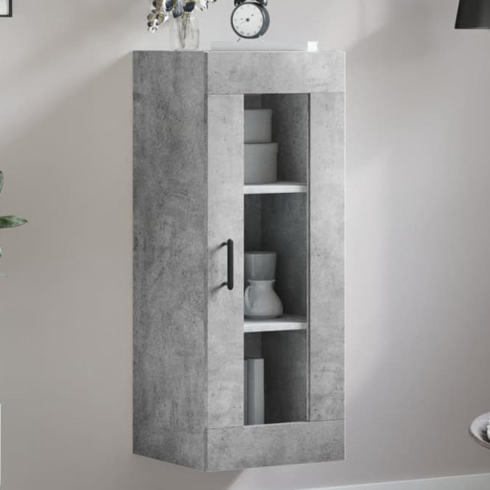 vidaXL Single Glass Door Concrete Grey Wall Mounted Cabinet Image 1