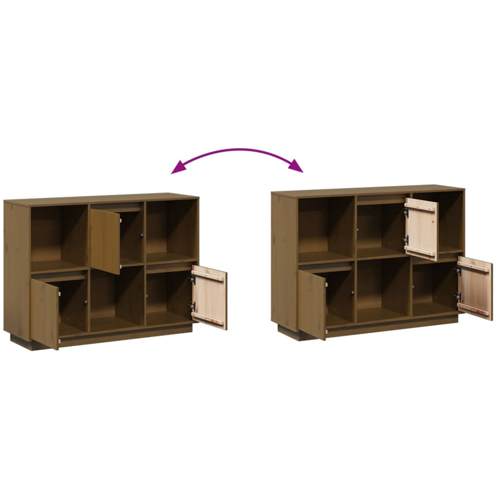 vidaXL 3 Door 3 Shelf Honey Brown Solid Wood Pine Sideboard Image 9