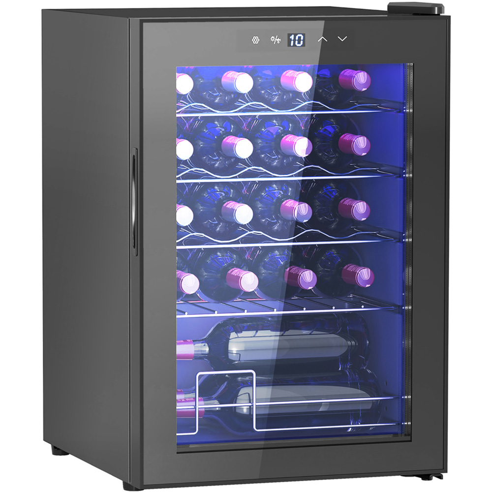 HOMCOM 800-242V70BK Black 20 Bottle Freestanding LED Wine Cooler Fridge with Glass Door Image 1