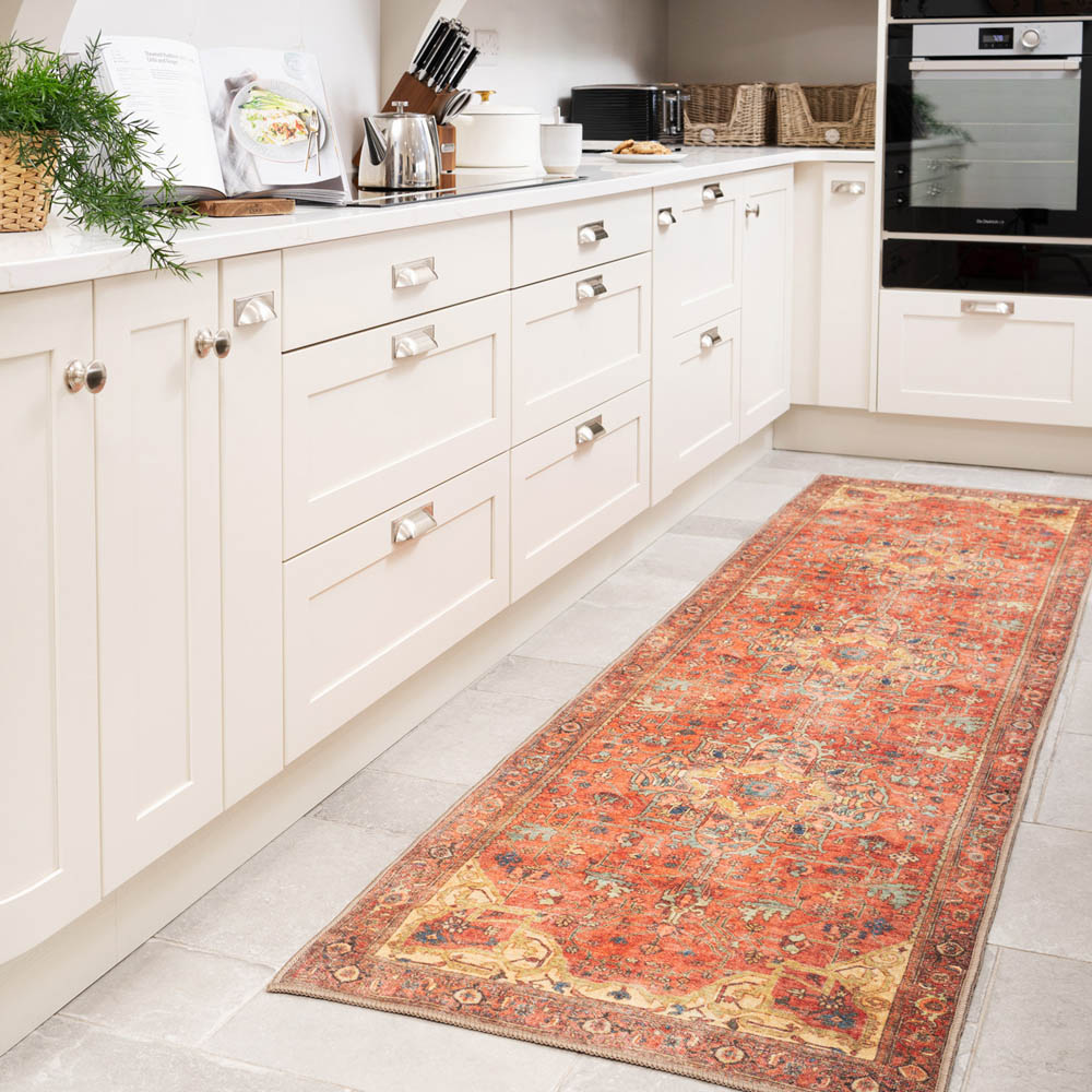 Kukoon Gold Coral Distressed Persian Inspired Rug 60 x 240cm Image 2