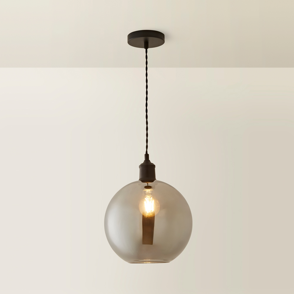 ValueLights Bellamy Single Smoked Glass Globe Matte Black LED Ceiling LED Pendant Light Image 5