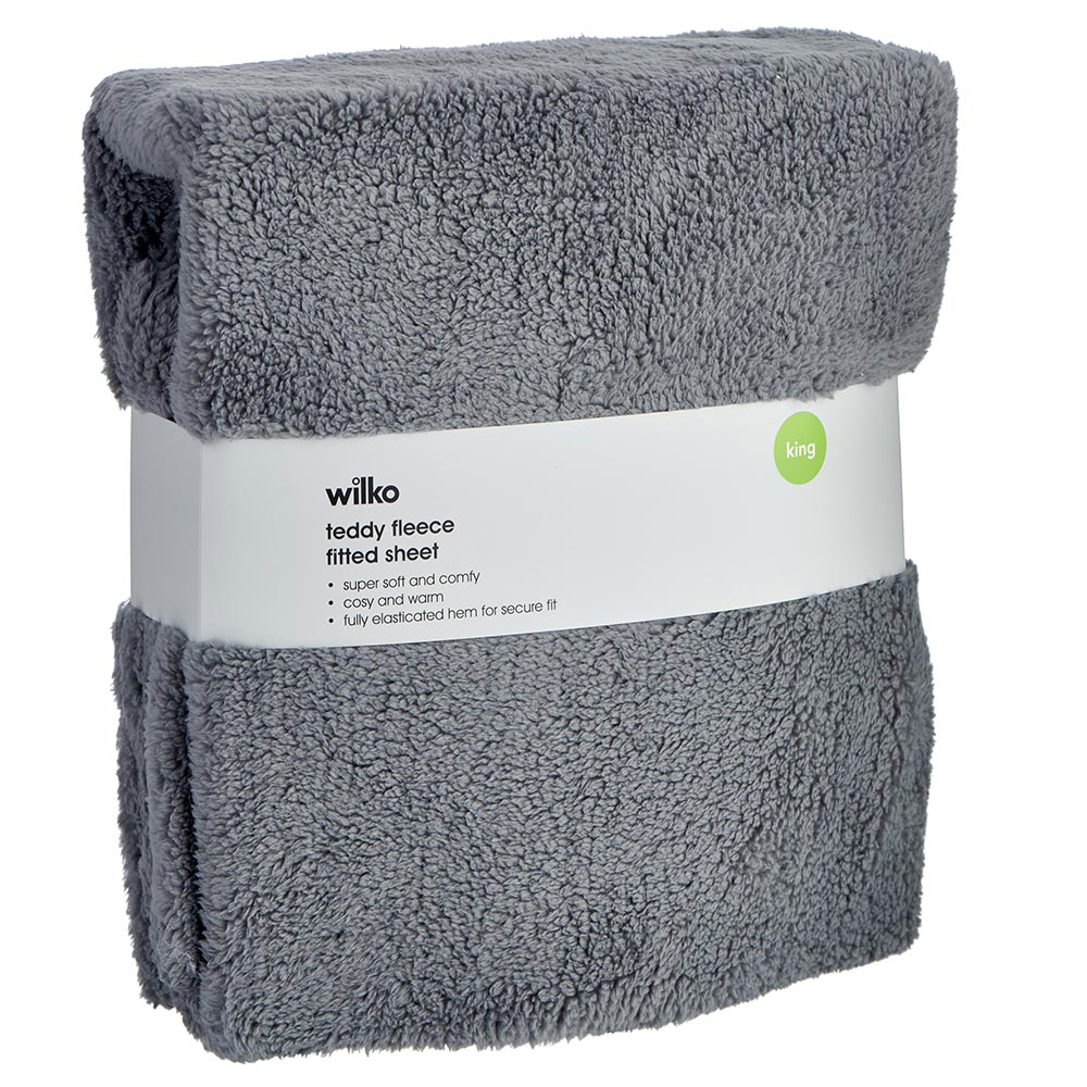 Wilko King Charcoal Soft Teddy Fleece Fitted Bed Sheet Image 2