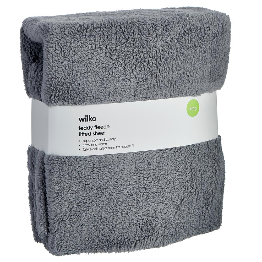 Wilko Charcoal Soft Teddy Fitted Sheet King Size Wilko