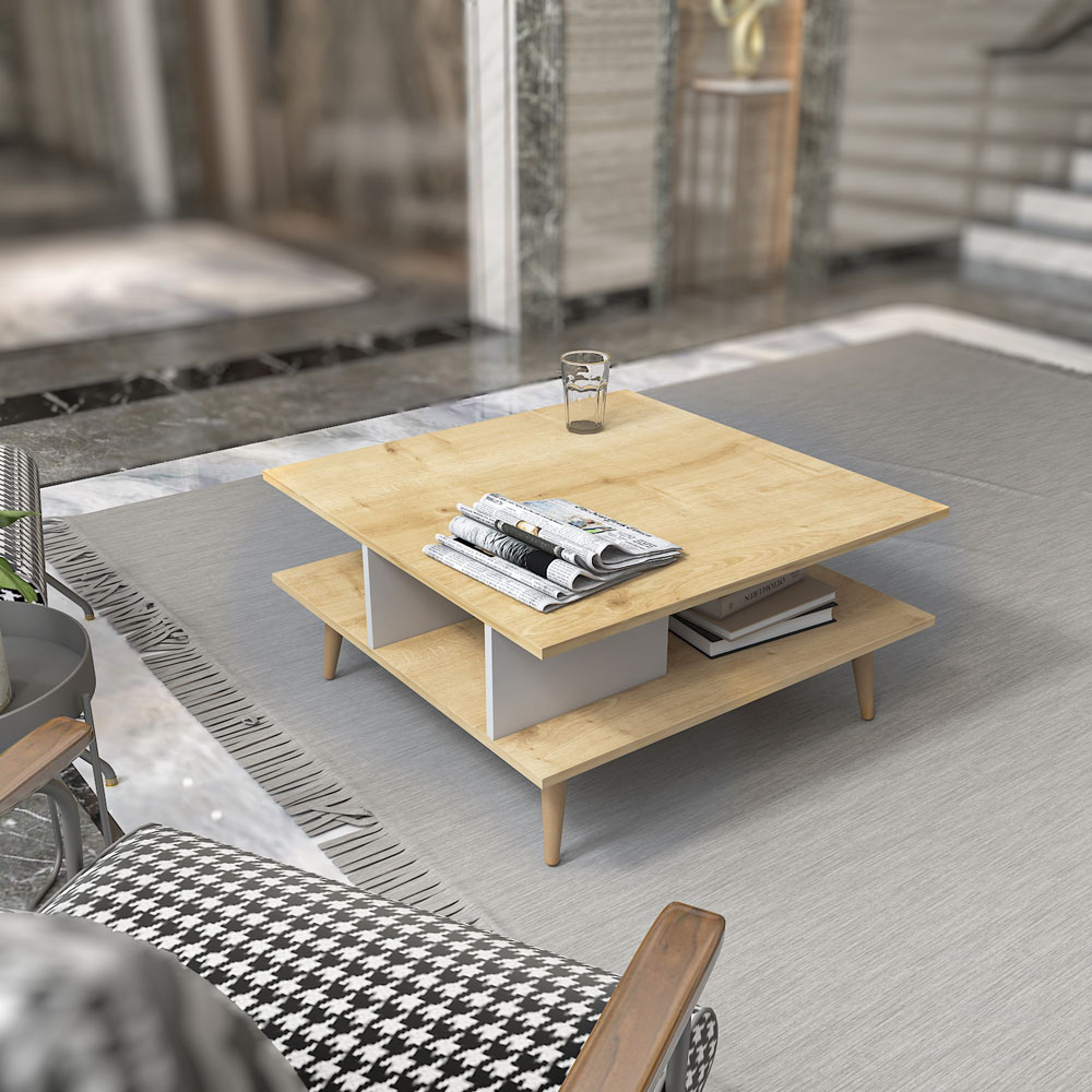 Decorotika Akya Oak and White Wide Coffee Table Image 5