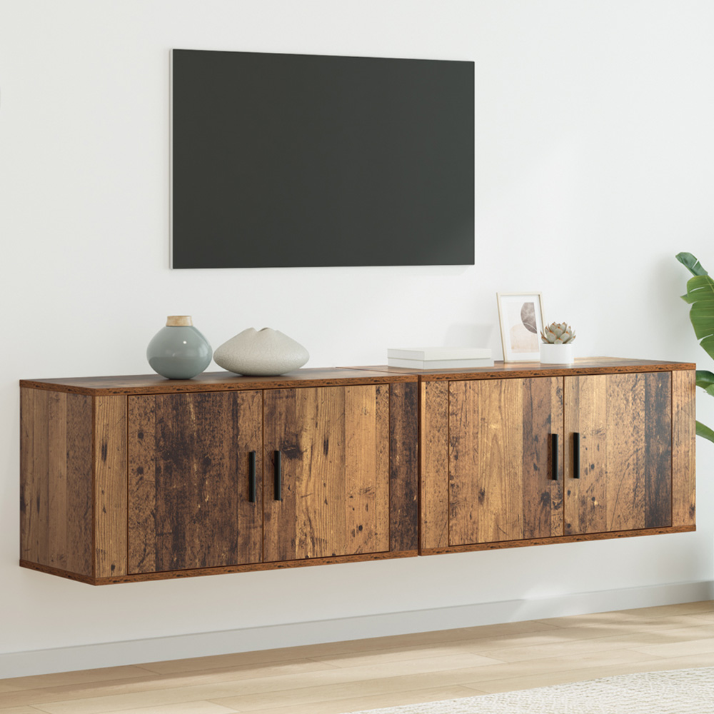vidaXL 2 Door Old Wood Wall Mounted TV Unit Set of 2 Image 1