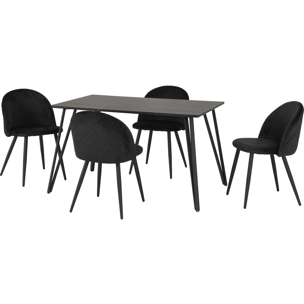 Seconique Marlow 4 Seater Dining Set Black Marble and Velvet Image 2