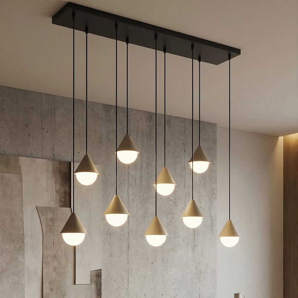 Emibig Giro 9 Light Ring-Shaped Shade Black and Beige G9 Ceiling Pendant Light Image 2