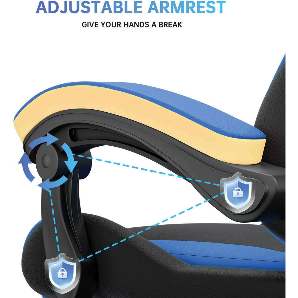 Rattrix Blue Height Adjustable Gaming Chair with Footrest and Lumbar Cushion Image 8