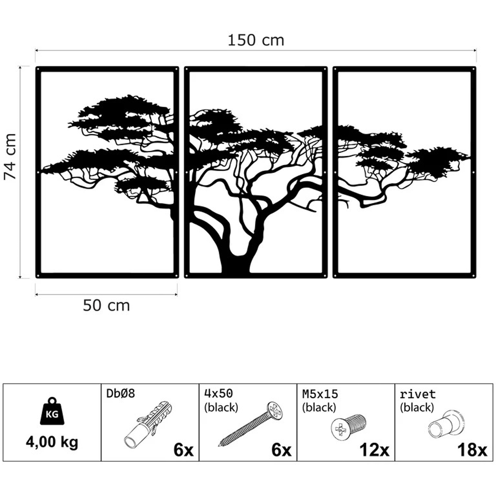 Decortie 3 Piece Africa Tree Textured Black Metal Wall Art Set Image 4