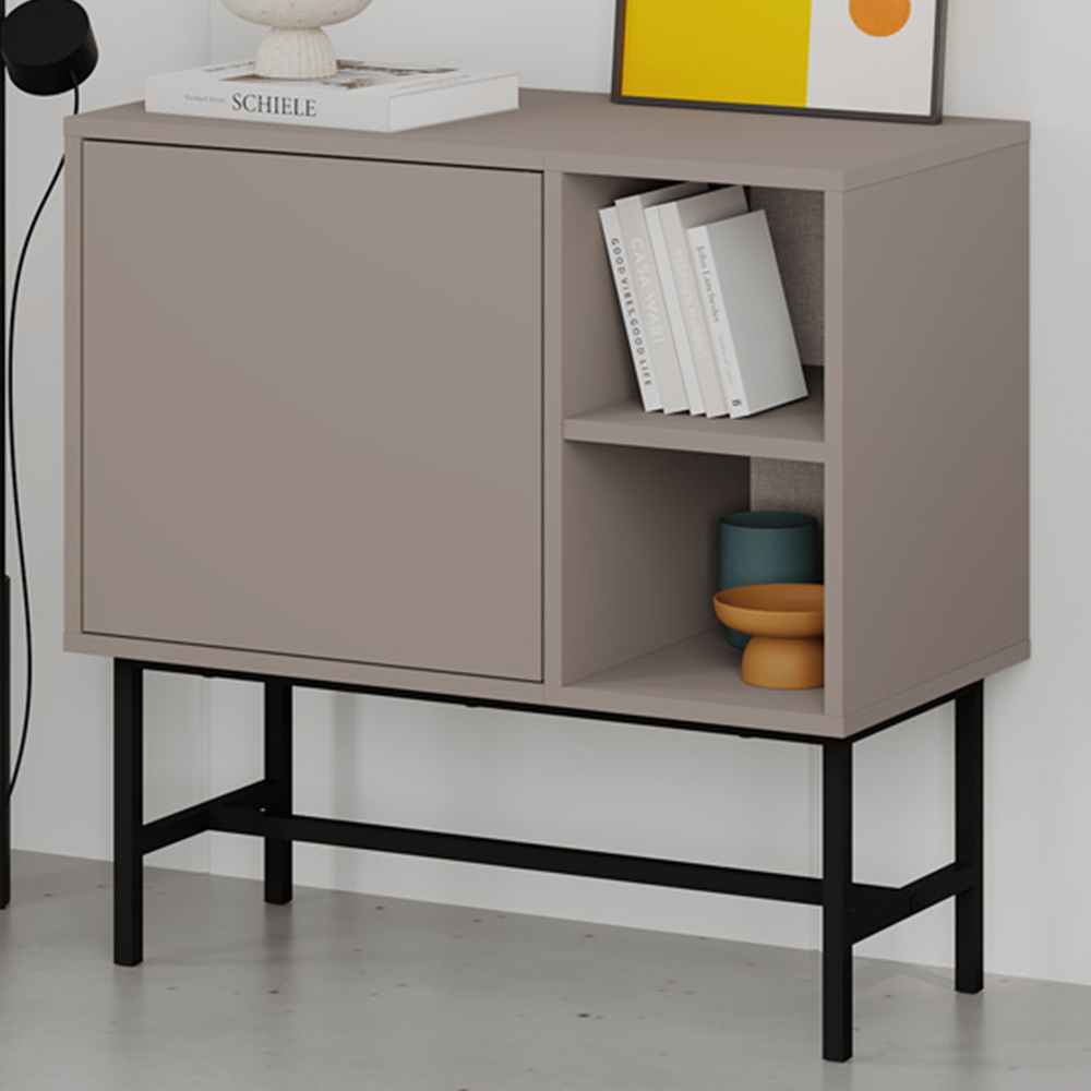 Decortie Mona Single Door 2 Shelf Mocha Grey Mini Console Table Image 1