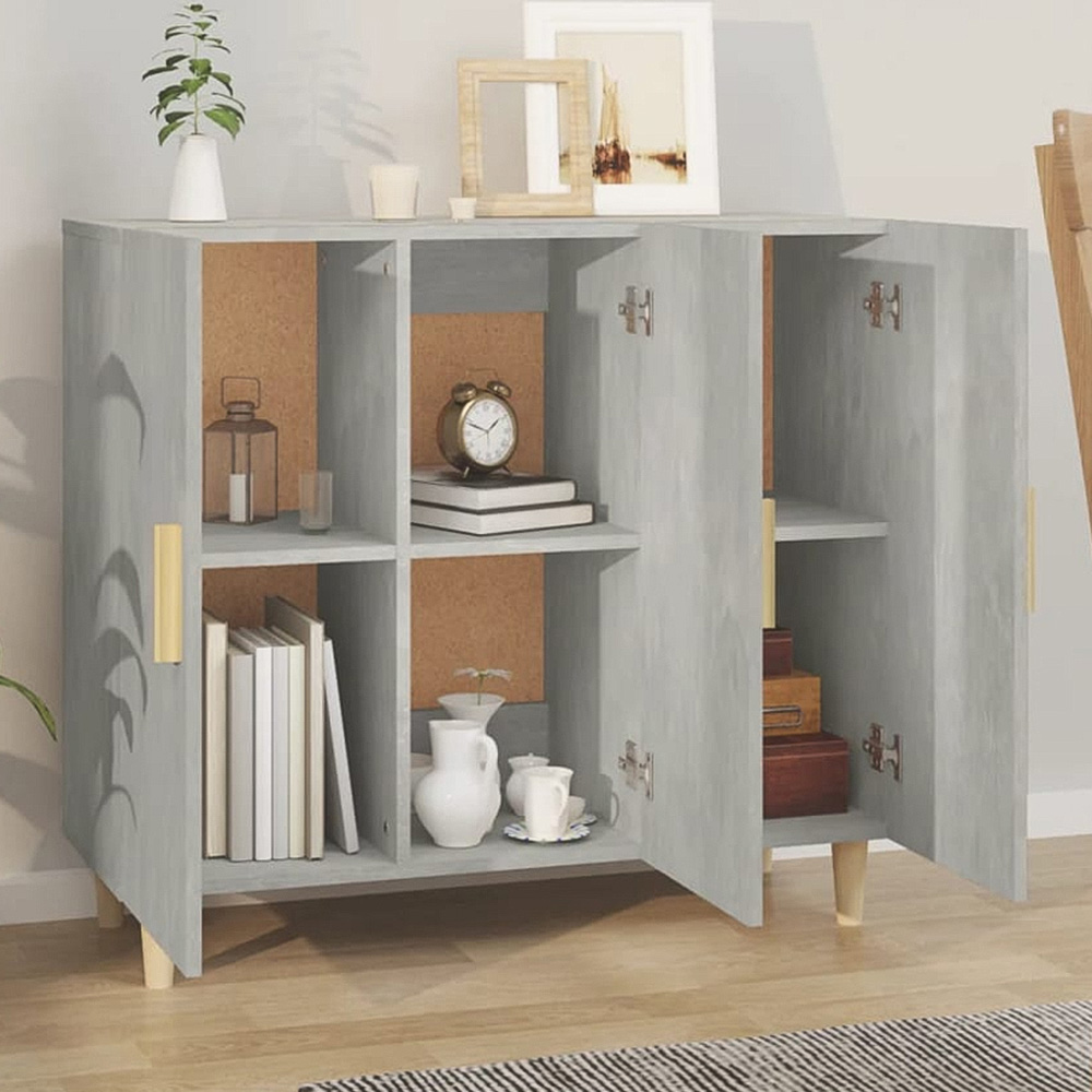 vidaXL 3 Door Concrete Grey Wooden Sideboard Image 1