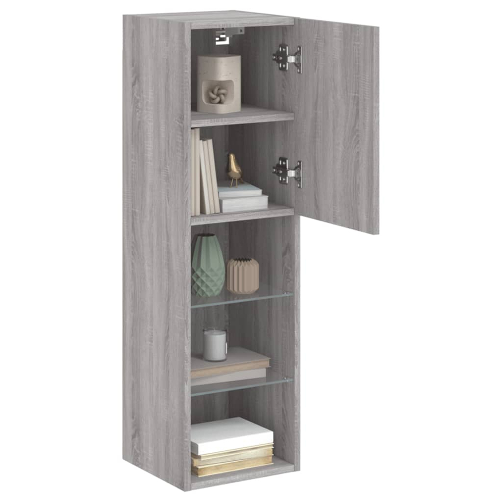 vidaXL Single Door 3 Shelf Grey Sonoma TV Cabinet with LED Lights Image 6