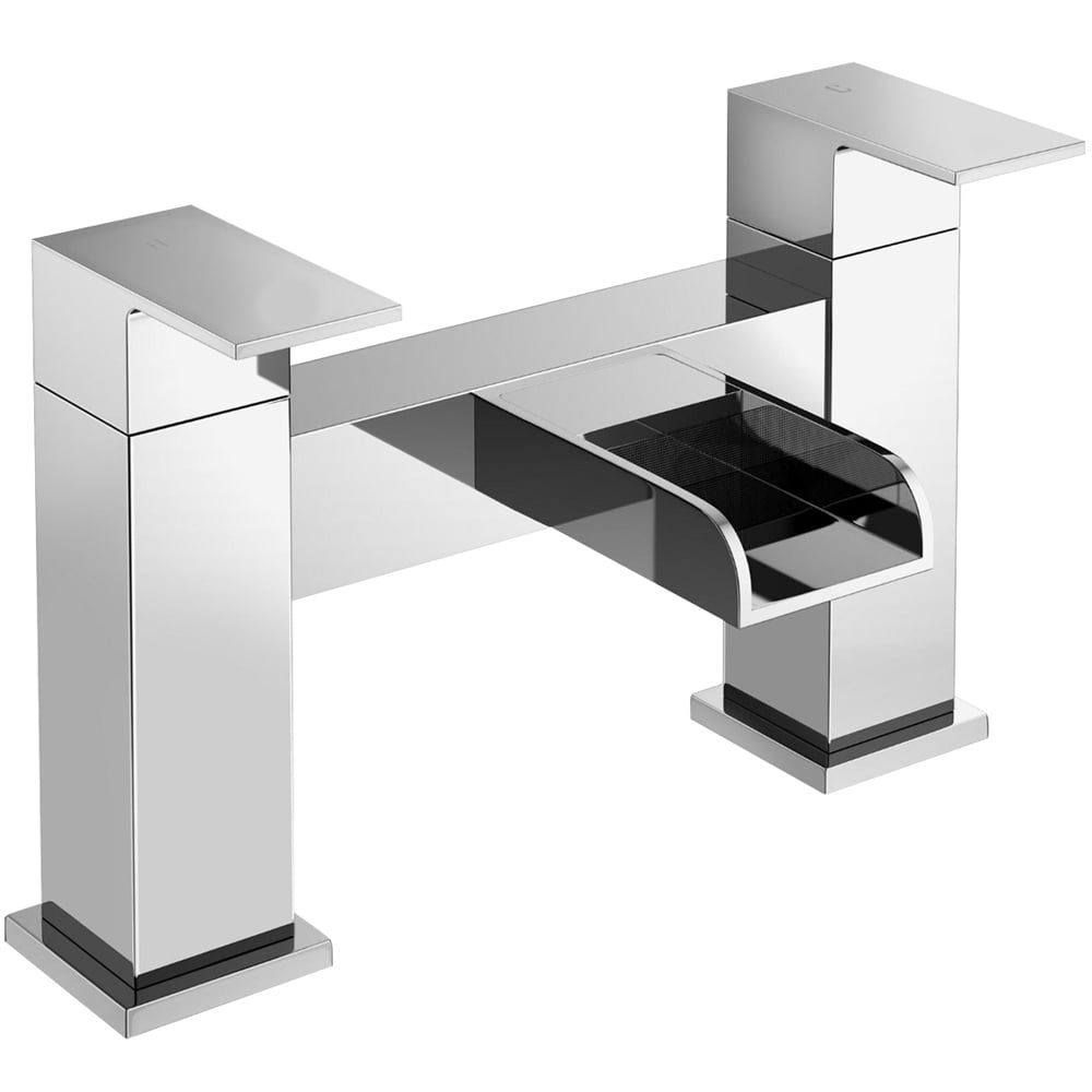 Nes Home Waterfall Dual Lever Deck Mounted Chrome Bath Filler Tap Image 1