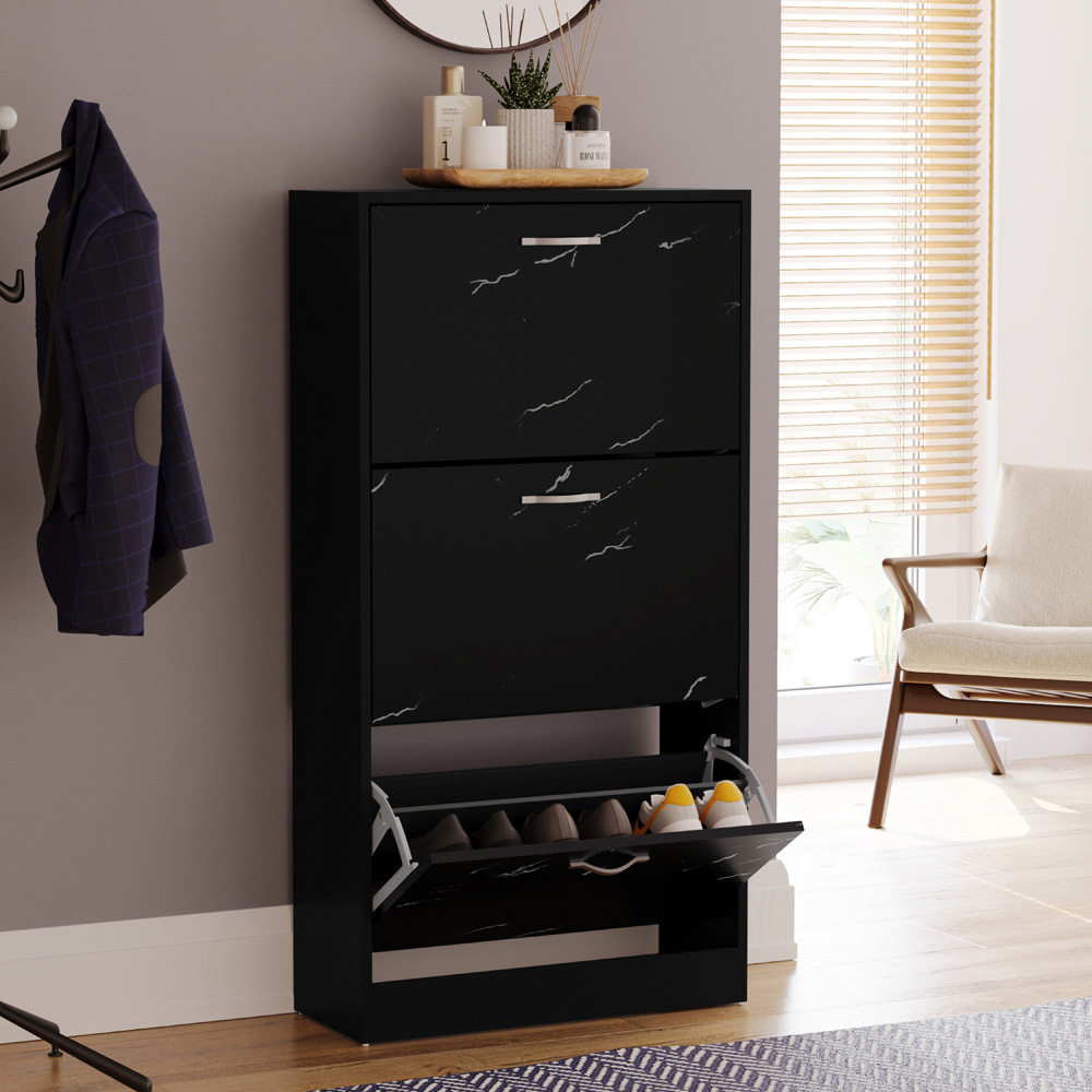 VIDA DESIGNS 3 Drawer Black Marble Shoe Cabinet Image 4