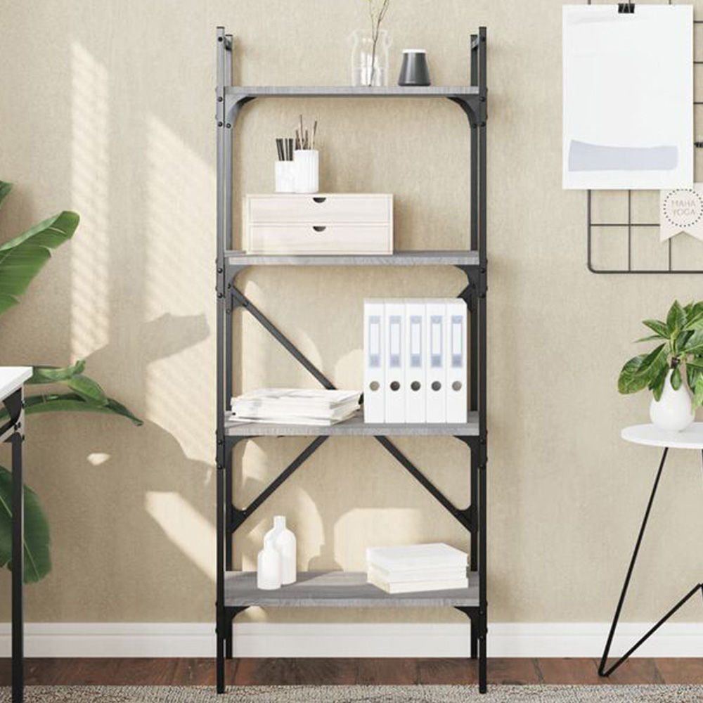 vidaXL 4 Shelf Grey Sonoma Industrial Style Bookcase Image 1
