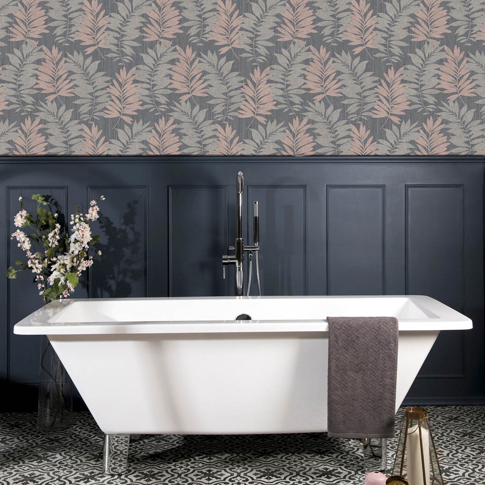 Arthouse Stardust Palm Pink and Grey Wallpaper Image 4