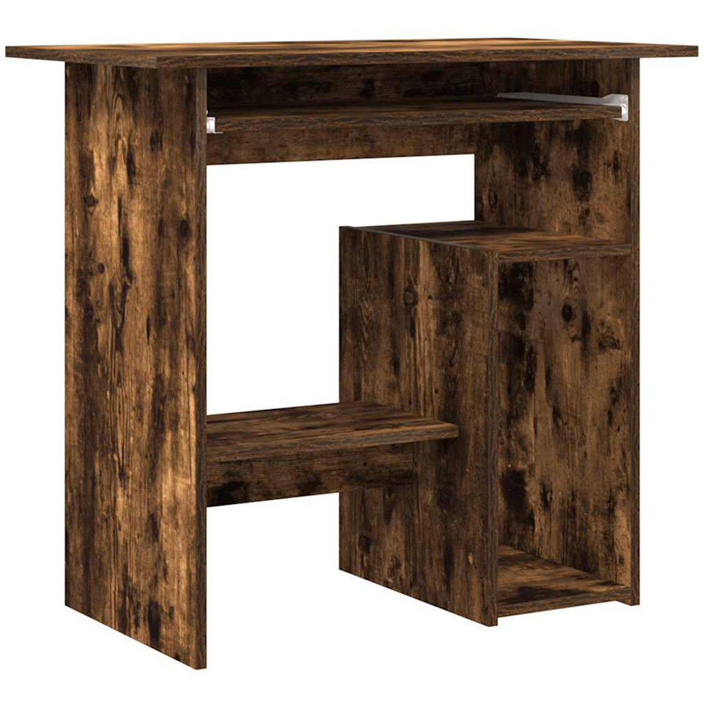 vidaXL 3 Shelf Computer Desk with Keyboard Tray Smoked Oak Image 2