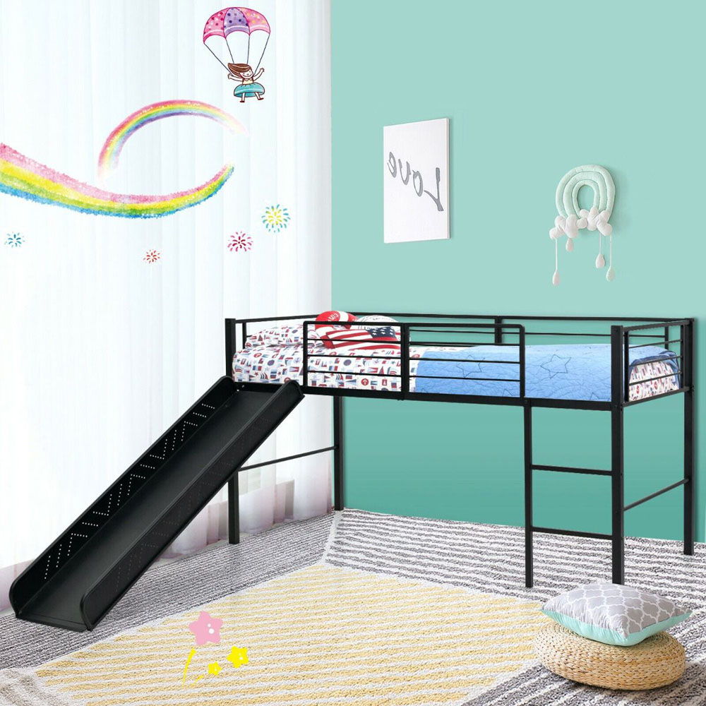 Costway Black Kids Loft Bed with Slide Image 3