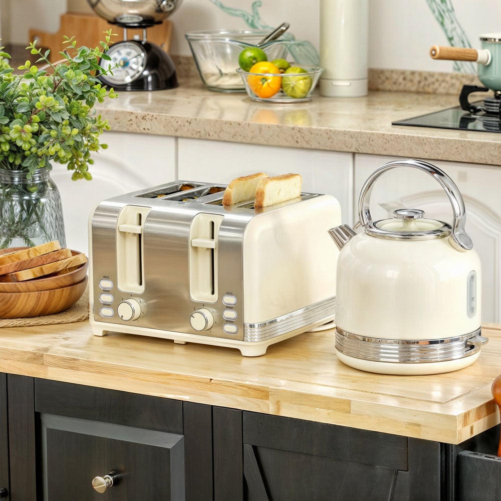 HOMCOM 800-212V70CW Cream 1.7L Fast Boil Electric Kettle 3000W and 4 Slice Toaster Set Image 2