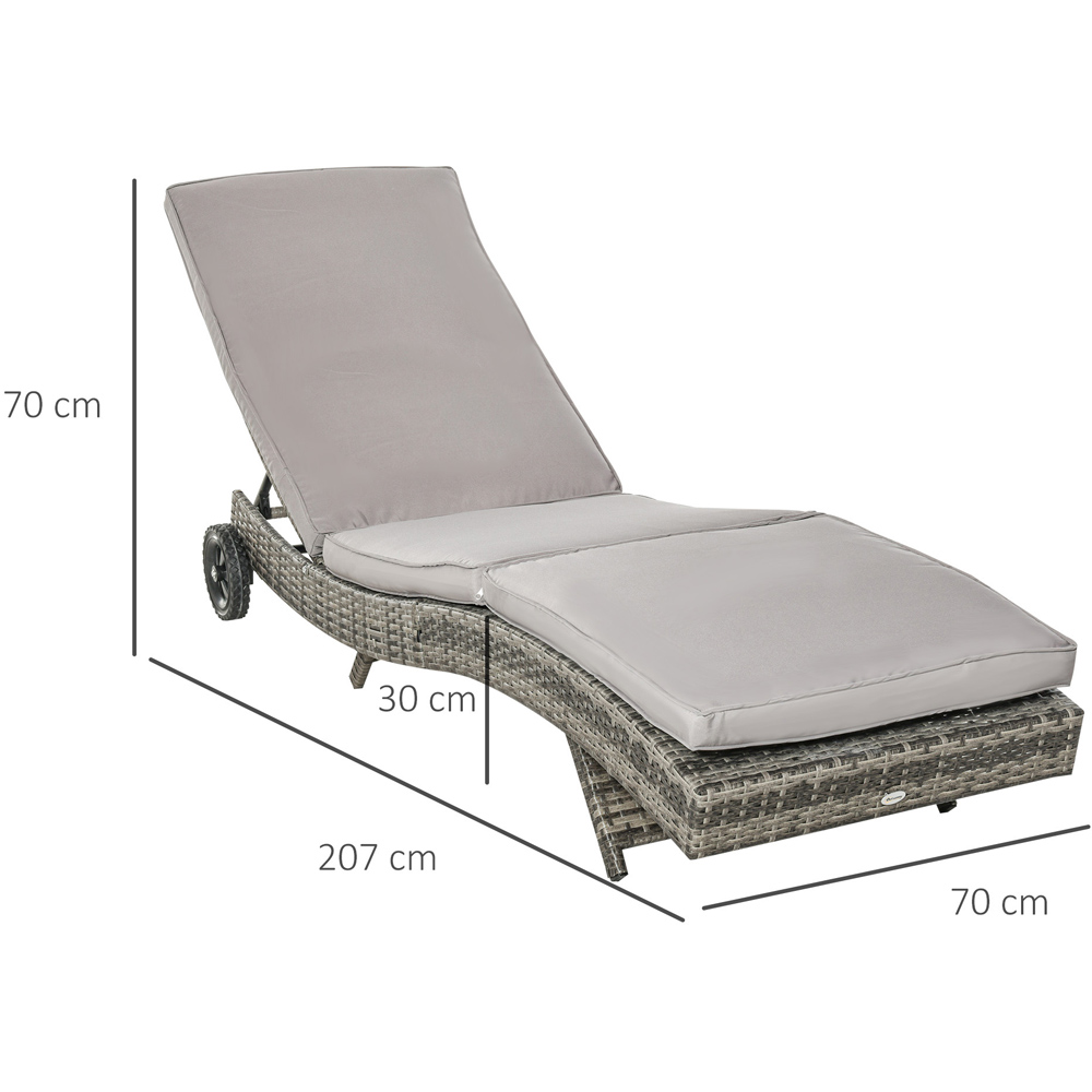 Outsunny Grey Rattan Sun Lounger with Wheels Image 8