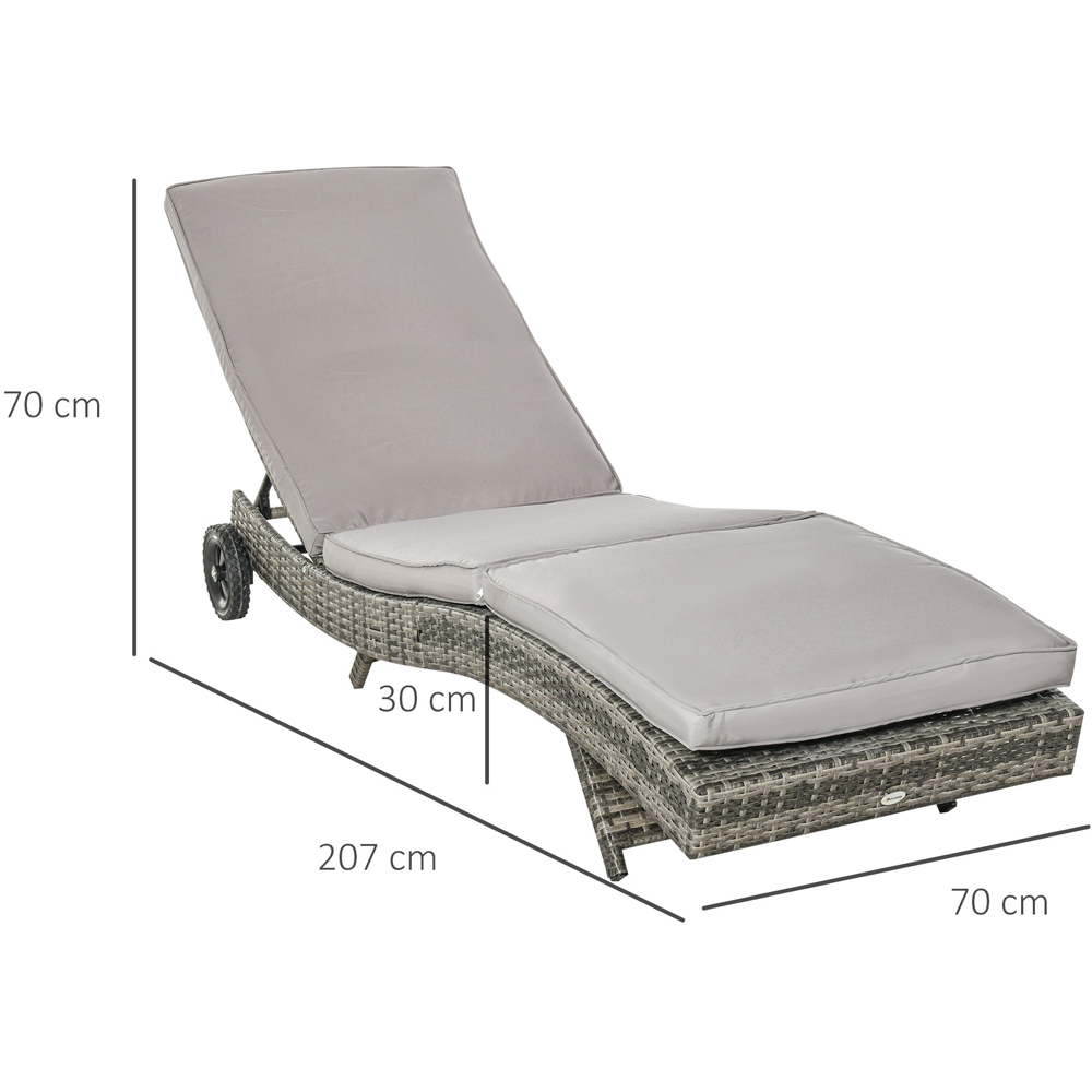 Outsunny Grey Rattan Sun Lounger with Wheels Image 8