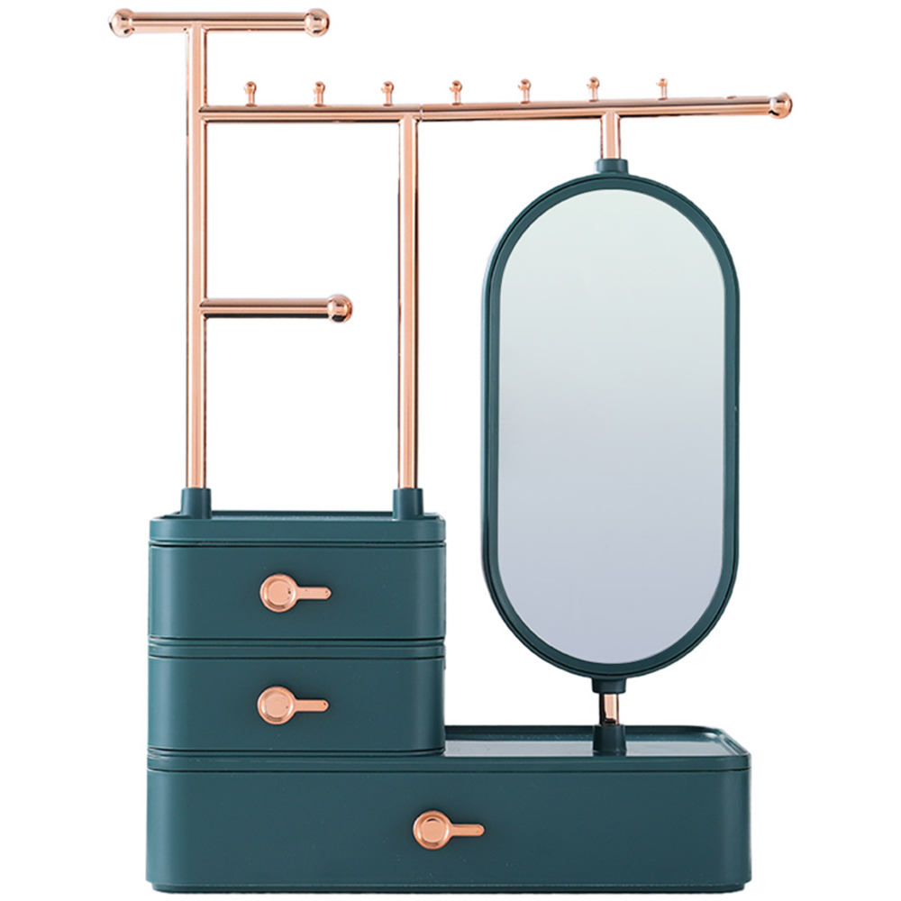 Living And Home SW0344 Green ABS Make-Up Mirror With Jewellery Organiser Image 1