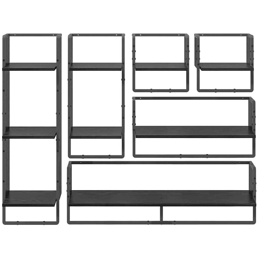 vidaXL 9 Shelf Black Oak Wall Shelf Set of 6 Image 9