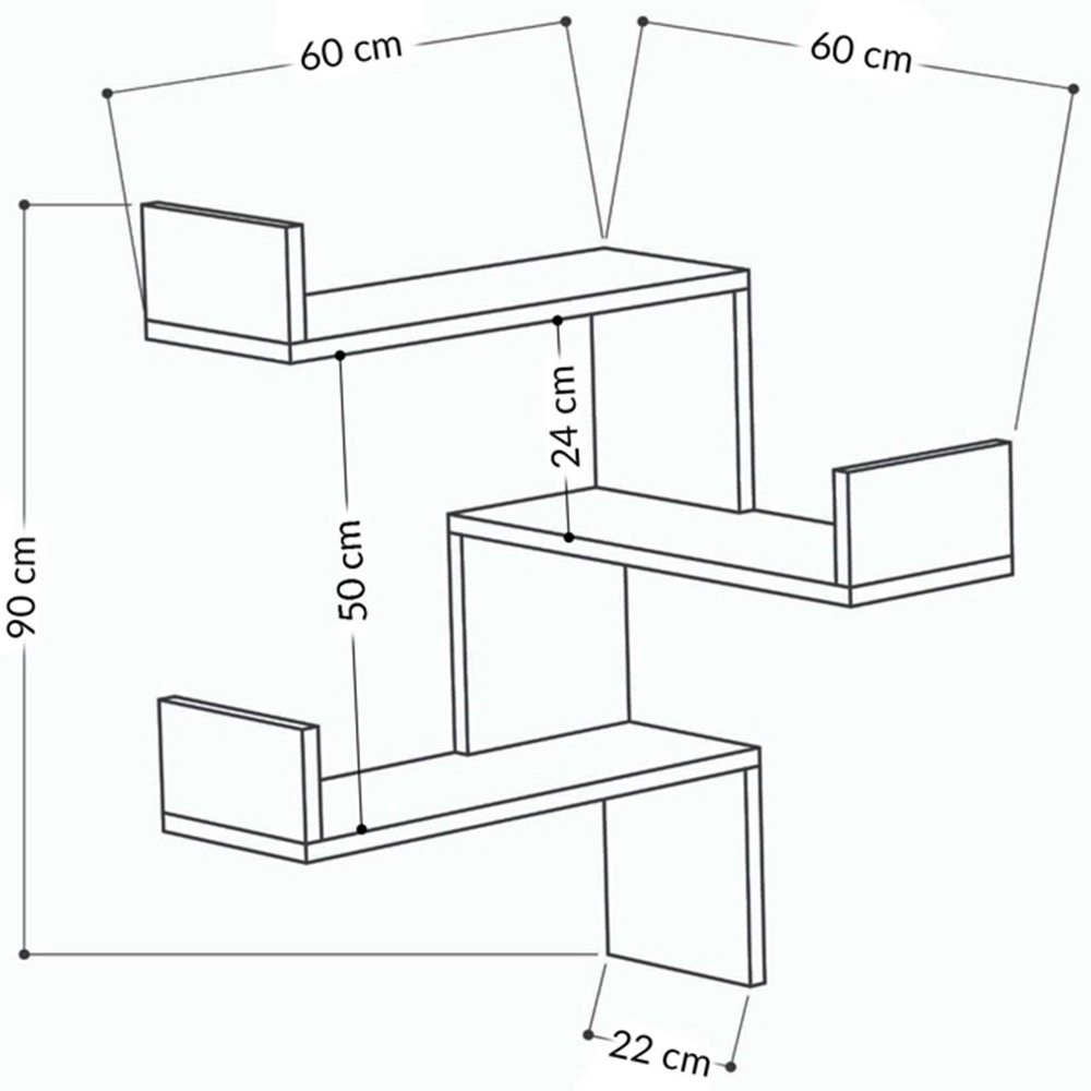 Decortie Luksa 3 Shelf White Corner Wall Mounted Bookcase Image 6