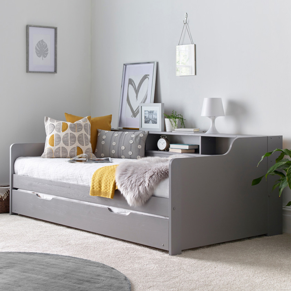 Tyler Single Grey Guest Bed and Trundle with Pocket Mattresses Image 1