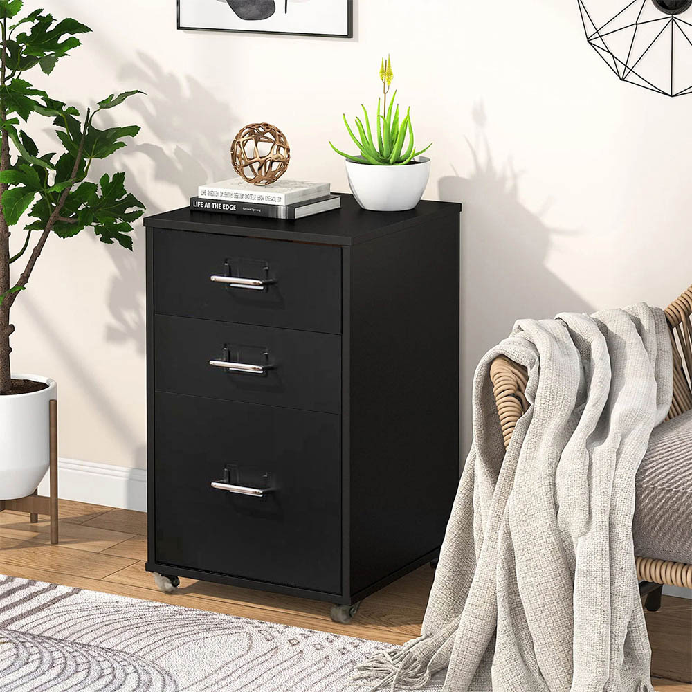 Living and Home Black 3 Tier Vertical File Cabinet with Wheels Image 5