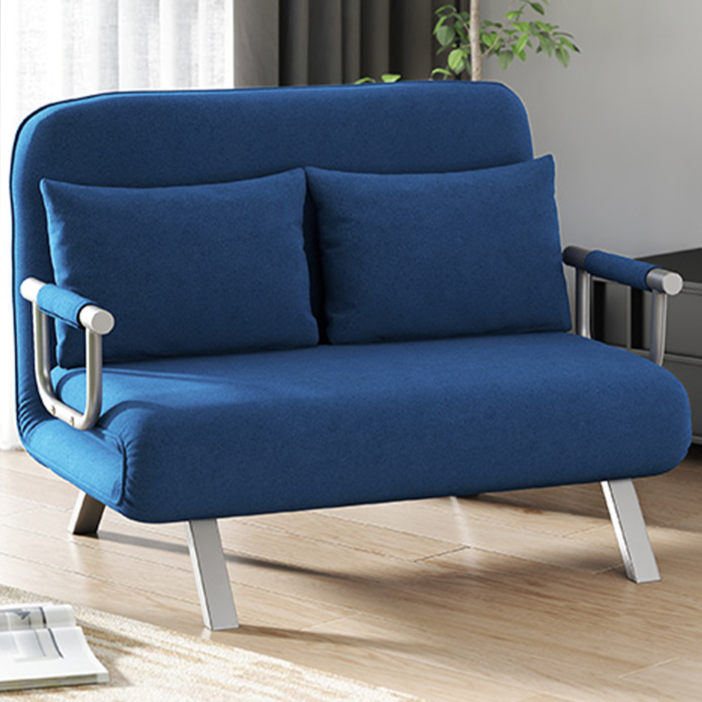 Portland 2 Seater Dark Blue Sofa Bed with Adjustable Backrest and Pillows Image 1