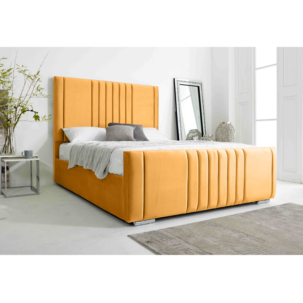 Eleganza Home Willard King Size Mustard Plush Velvet Bed Frame with Headboard Image 2